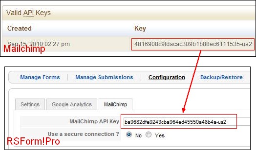Add the Mailchimp api key into the RSForm!Pro Configuration tab